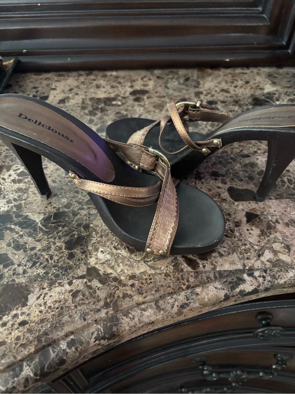 Delicious Metallic Bronze Strappy High-Heel Sandals